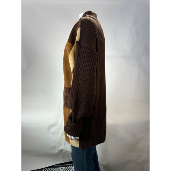 VTG 80s Koman Sport Patchwork Sweater Brown & Tan Ribbed Knit Mens L Blemish - Picture 8 of 16